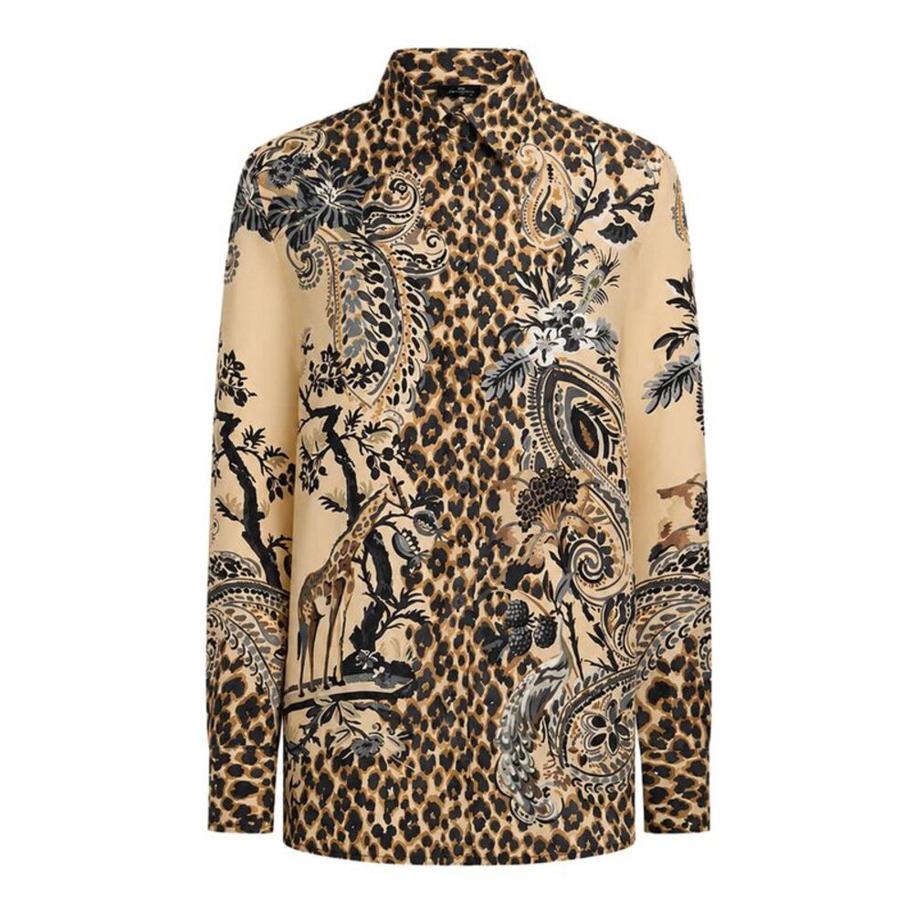 Etro Women Silk Shirt With Placement Leopard Print